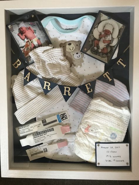 Baby Shadow Box Boy, Baby Shadow Box Ideas, Boy Shadow, Baby Memorabilia, Shadow Box Ideas, Memory Ideas, Baby Shadow Box, Memory Boxes, Baby Pic