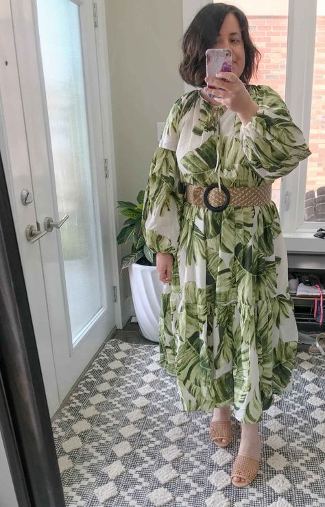 palm leaf print dress Leaf Print Dress, Leaves Print Dresses, Vacay Outfits, Linen Fashion, Green Floral Dress, Super Cute Dresses, Palm Leaf, Faux Wrap Dress, Leaf Print