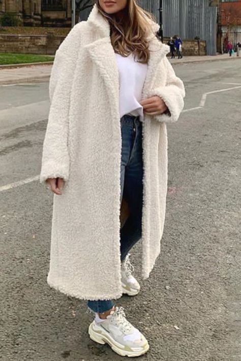 White Sherpa Coat Outfit, White Teddy Coat Outfit, Sherpa Coat Outfit, Teddy Bear Coat Outfit, White Fluffy Coat, White Coat Outfit, White Sherpa Jacket, Teddy Coat Outfit, White Long Jacket