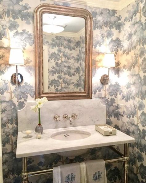 Raphael Wallpaper, Dramatic Powder Room, Heather Chadduck, White Powder Room, Vignette Design, Sandberg Wallpaper, Southern Living Homes, Friends Wallpaper, Powder Bath