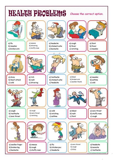 What's Wrong with You? (Multiple Choice) - English ESL Worksheets for distance learning and physical classrooms Health Problems Worksheet, New Vocabulary, English Exercises, Icebreakers, English Activities, Vocabulary Worksheets, Health App, Learn English Vocabulary, English Language Learning