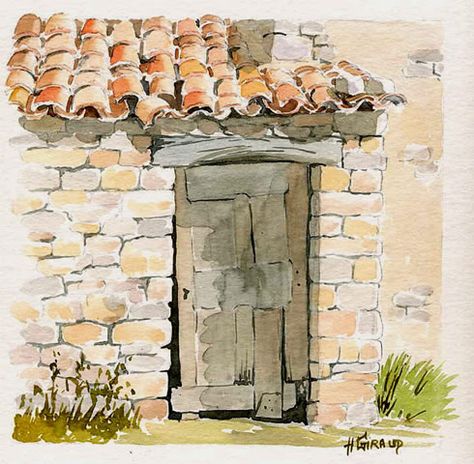 Exterior Entrance Doors, Castle Painting, Pen And Wash, Watercolor Beginner, Watercolor Architecture, Rustic Italian, Gouache Art, Old Cottage, Cottage Art