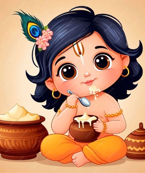 Janmastami Paintings, Baby Krishna Painting, Janmashtami Illustration, Gopal Drawing, Baby Krishna Drawing, Little Krishna Cartoon, Cute Little Krishna Drawing, Cute Krishna Painting, Janmashtami Drawing