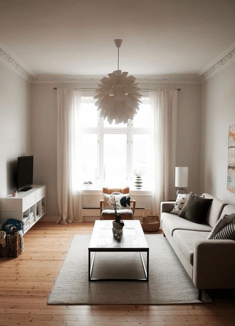 GIF Magic: Proof That Adding Architectural Character Is Worth It | Apartment… Small Apartment Decorating Living Room, Living Room Decoration Ideas, Cheap Blinds, Room Decoration Ideas, Scandinavian Style Home, Hanging Light Fixtures, Living Room Decoration, Living Room Decor Apartment, House Tour