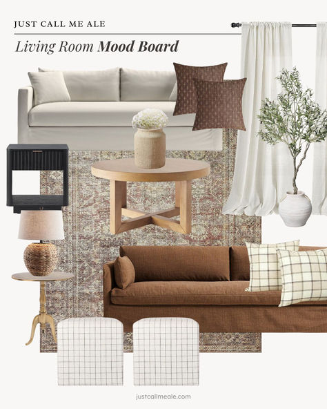 With the recent mood board I did for the kitchen, I realized how much I enjoy designing spaces and shopping for my house. So I’ve decided to make a mood board for every room of my house, including the living room of course. Home Mood Board Interior Design, Mood Board For Living Room, Living Room Vision Board, Modern Living Room Mood Board, Apartment Mood Board, Mood Boards Interior Design, Acerage Homes, Home Mood Board, Make A Mood Board