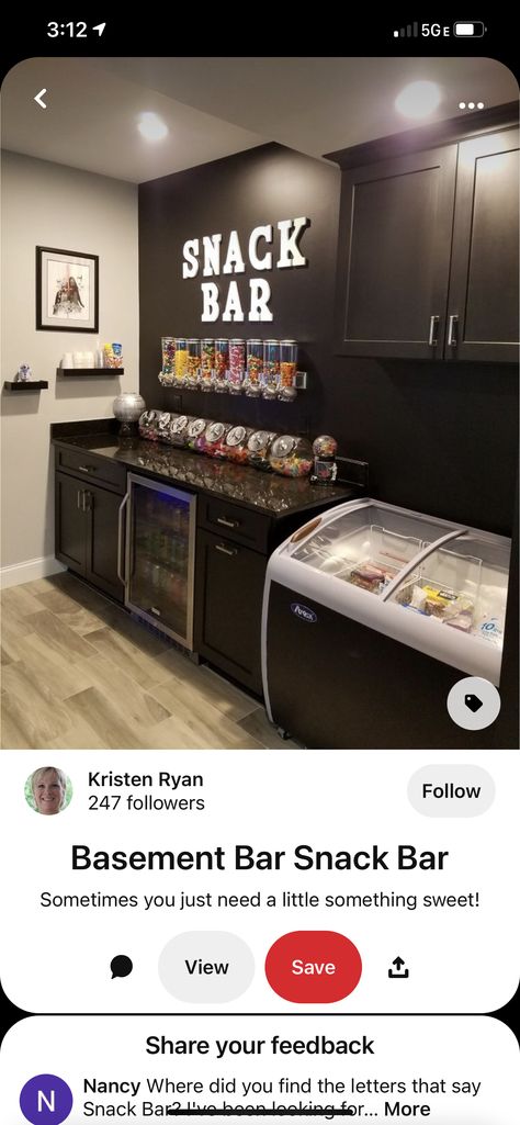 Basement Snack Area, Bonus Room Snack Bar Ideas, Snack Area In Family Room, Downstairs Entertainment Room, Hang Out Game Room Ideas, Upstairs Hangout Room Ideas, Family Rec Room Ideas, Family Room Snack Bar, Snack Bar For Basement