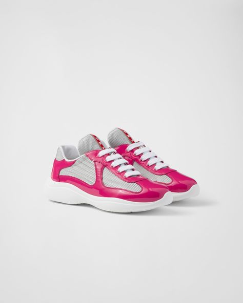 Peony Pink Prada America's Cup Biker Fabric Sneakers | PRADA Chanel Pink Shoes, Prada Shoes Outfit, Prada Sneakers Women, Optical Pattern, Prada Sneaker, Re Edition Prada, Pink Prada, Prada Sneakers, America's Cup