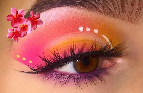 Fnl Makeup, Hawaiian Makeup Look Hawaii, Hawaii Makeup Look, Hawaiian Makeup Look, Hawaiian Makeup, Hawaii Makeup, Eyeshadow Designs, Eyeliner Shapes, Flower Makeup