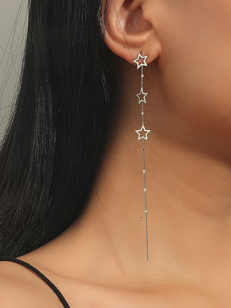 Silver    Copper  Dangle Embellished   Jewelry Star Jewelry Silver, Silver Earrings For Prom, Silver Star Jewelry, Euphoria Jewelry, Silver Prom Jewelry, Star Earrings Dangle, Dangle Silver Earrings, Star Dangle Earrings, Star Drop Earrings