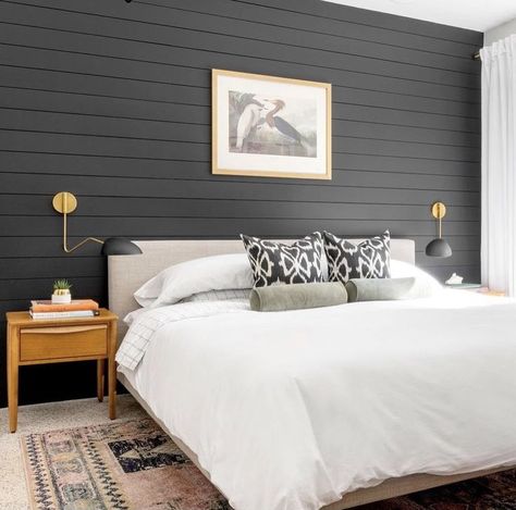 Mid Century Bedroom, Mid Century Modern Bedroom, Bedrooms Decor, Bedroom Master, Master Bedrooms, Master Bedrooms Decor, Remodel Bedroom, Black Walls, Bedroom Styles