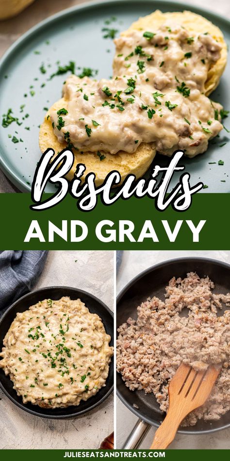 Craving a warm and filling breakfast? Look no further than Biscuits and Gravy. Enjoy soft, flaky biscuits smothered in a flavorful sausage gravy for a delicious and comforting meal that's perfect for any weekend morning. Breakfast Sausage And Gravy, Hunting Meals, Light And Fluffy Biscuits, Biscuits And Gravy Breakfast Casserole, Easy Sausage Gravy, Homemade Gravy For Biscuits, Sausage Gravy And Biscuits, Biscuits And Gravy Casserole, Cinnamon Roll Monkey Bread