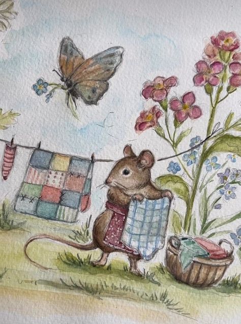 Cottagecore Animal Drawing, Animals Doing Human Things Illustration, Cozy Animals Illustration, Whimsical Animal Drawings, Animals In Clothes Illustration, Storybook Drawing, Sophie Mouse, Cute Mouse Art, Storybook Art Illustrations