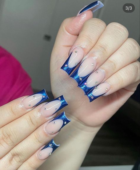 Silver Acrylic Nails, French Tip Acrylics, Hot Nail Designs, Royal Blue Nails, Blue French Tips, Formal Nails, Ruffles Fashion, Prom Nails, Hot Nails