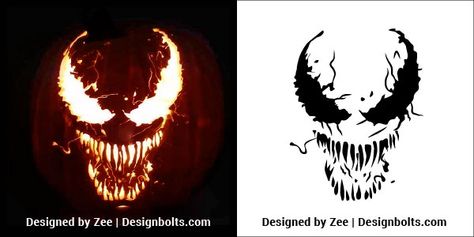 5 Free Trendy Scary Halloween Pumpkin Carving Stencils, Patterns, Printable Templates & Ideas 2018 Venom Pumpkin Stencil, Pumkin Stencils Scary, Venom Jack O Lantern, Intricate Pumpkin Carving Stencils, Pumpkin Carving Templates Scary, Scary Pumpkin Stencil, Venom Stencil, Scary Pumpkin Carving Ideas Templates, Horror Movie Pumpkin Carving