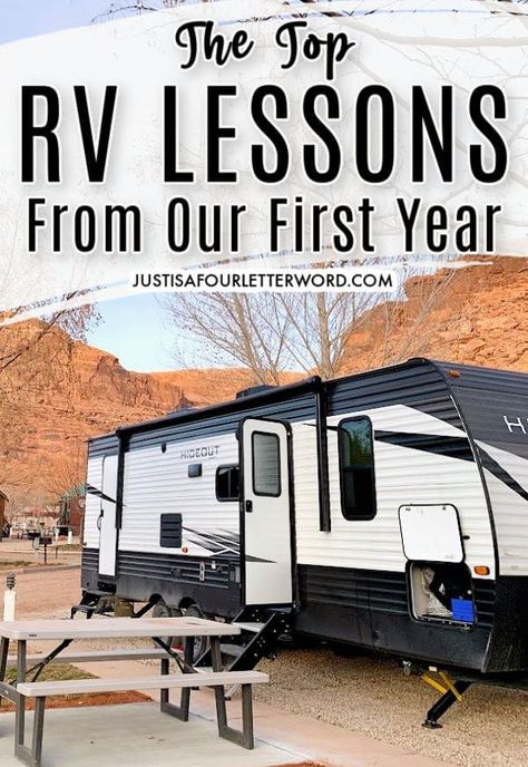 After a year, these RV lessons learned took a lot of research, reading, trial and error. From our favorite apps and research notes to what we think a year later, I'm spilling what I know! Rv Living Ideas Full Time, Travel Trailer Living Ideas, Living In Motorhome, Living In Travel Trailer Full Time, Long Term Rv Living, Camper Dishes, Full Time Camper Living Hacks, Living In A Camper Full Time, Camper Living Hacks