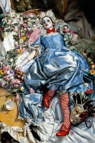 Narrative Painting, Teresa Oaxaca, Oaxaca Art, Pierrot Clown, Neo Baroque, Classical Realism, Personal Investigation, Fine Art Painting Oil, A Level Art