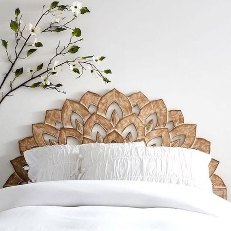 Half Moon Headboard, Moon Headboard, Wall Mounted Bed, Bed Headboard Wood, Moon Bed, White Wash Walls, Boho Headboard, Headboard Wood, King Bed Headboard