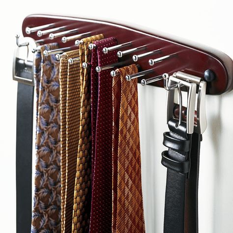 Walnut tie and belt rack, $19.99. Tie Storage, Wooden Tie, Tie Hanger, Belt Rack, Belt Organizer, Belt Hanger, Men Ties, Tie Rack, Ties Mens Fashion