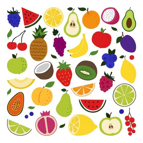 Vector set of hand drawn fruits and berr... | Premium Vector #Freepik #vector #fruit-set #fruit-cartoon #food-fruit #fruit Cartoon Fruit Painting, Fruit Cartoon Illustrations, How To Draw A Fruit, Cartoon Fruit Drawing, Retro Fruit Illustration, Cute Fruits Drawings, Fruit Drawing Simple, Cute Fruit Illustration, Fruit Doodles