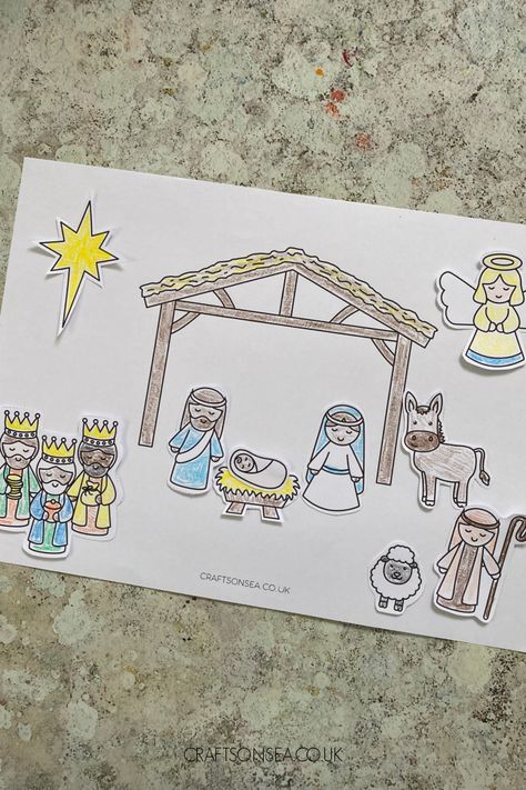 Cut and Paste Nativity Craft (FREE Printable) Nativity Craft Preschool Free Printable, Nativity Kindergarten Craft, Shepherds Christmas Craft Preschool, Nativity Clipart Free, Christmas Craft Nativity, Preschool Nativity Crafts Free Printable, Nativity Scene Cutouts Free Printable, Jesus Is The Reason For The Season Craft, Cut And Paste Christmas Craft