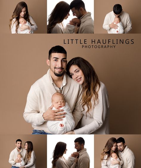 Family poses with a newborn Newborn Picture Color Scheme, Newborn Color Schemes, What To Wear Newborn Session, Newborn Family Photoshoot Outfits, Newborn Family Photos What To Wear, Newborn Family Poses, Poses In Studio, Picture Color Schemes, Newborn Picture Outfits