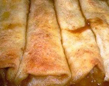 Apple Pie Enchiladas | Just A Pinch Recipes Fruit Enchiladas, Apple Enchiladas Recipe, Apple Enchiladas, Can Apple Pie Filling, Apple Pie Enchiladas, Apple Pie Tacos, Easy Enchilada Recipe, Apple Recipes Easy, Enchiladas Recipe