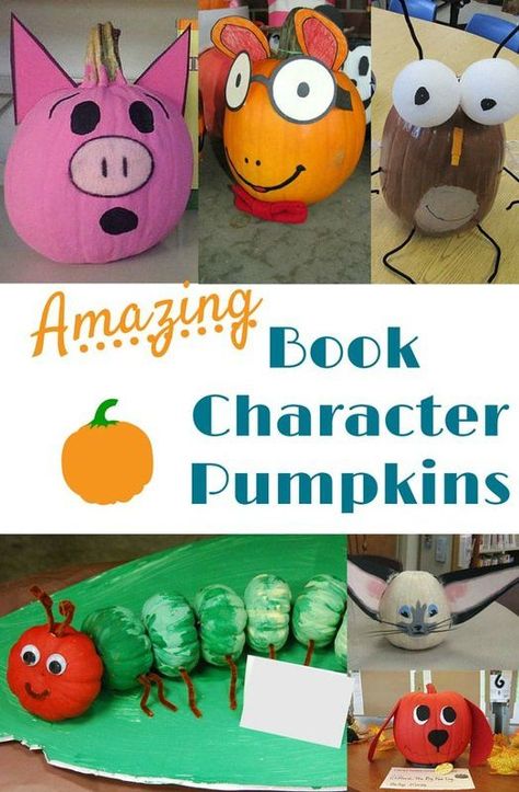 Storybook Pumpkin Ideas, Halloween Kids Crafts, Storybook Pumpkin, Book Character Pumpkins, Story Book Pumpkin, Pumpkin Decorating Ideas, Character Pumpkins, Pumpkin Decorating Contest, Pumpkin Books