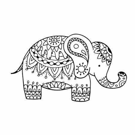 Elephant Mandala Drawing, Elephants Illustration, Cutout Printable, Elephant Vector Illustration, Zentangle Elephant, Elephant Doodle, Animal Design Illustration, Elephant Coloring, Elephant Mandala