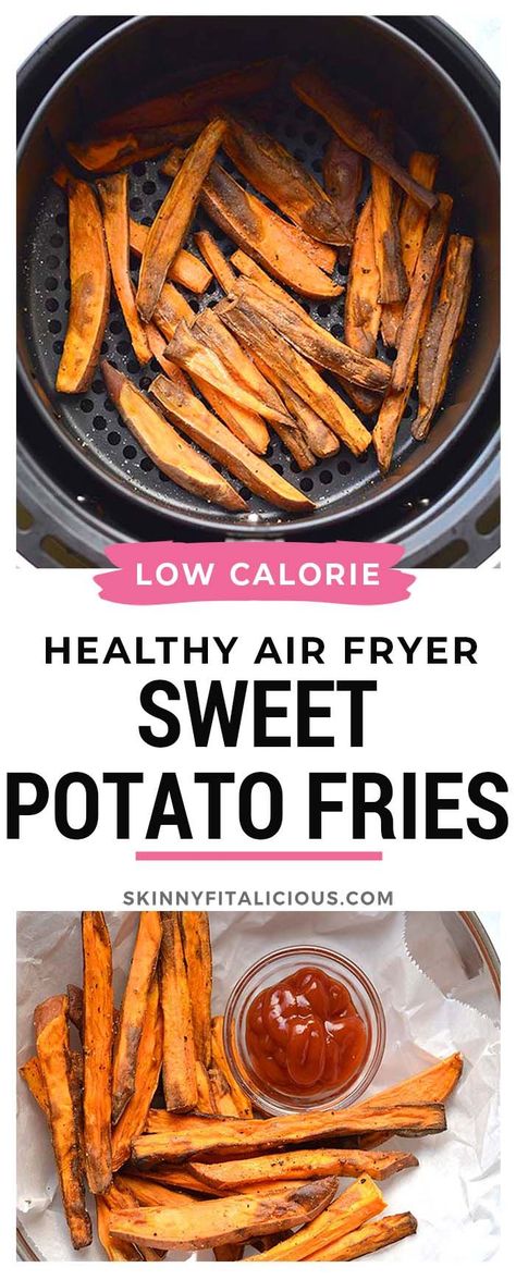 Healthy Air Fryer Sweet Potato Fries, Airfryer Sweet Potato Fries Healthy, Sweet Potato Airfryer Recipe, Airfryer Recipes Low Calorie, Keto Sweet Potato Recipes Low Carb, Healthy Food Airfryer, Filing Low Calorie Foods, Low Calorie Air Fryer Meals, Low Calorie Air Fryer Dinner Recipes