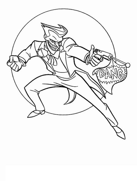 Joker with Fake Pistol Coloring Page - NetArt Joker Coloring Pages, Joker Cartoon, Batman Coloring Pages, Avengers Coloring Pages, Joker Drawings, Batman Vs Joker, Avengers Coloring, Tattoo Zeichnungen, Pin Ideas