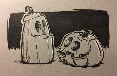 Two Jack O'Lanterns for #inktober day 10. SOLD but check my Etsy Shop daily for new Inktober updates.  #jackolantern #pumpkin #halloween #drawloween #cartoon #animation #characterdesign @inktober #inktober2go #inktober2017 Cartoon Ideas, Lantern Tattoo, Fall Drawings, Pumpkin Drawing, Halloween Craft Projects, Pumpkin Illustration, Skottie Young, A Level Art Sketchbook, Halloween Artwork