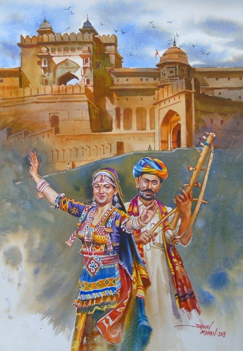 Painting Rajasthani, Meaningful Paintings, Rajasthani Painting, Rajasthani Art, Composition Painting, Boho Art Drawings, Beautiful Art Paintings, Indian Folk Art, Indian Paintings