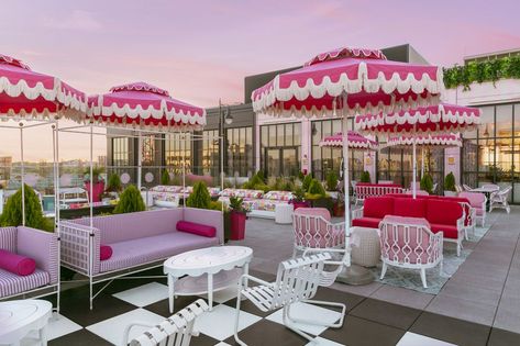 The Graduate’s Glam Rooftop, White Limozeen, Is a Pink-Splashed Eclectic Ode to Dolly Parton - Eater Nashville Graduate Hotels, White Limozeen, Graduate Hotel, Nashville Hotels, Veuve Cliquot, Pink Umbrella, Nashville Trip, Nashville Bachelorette, College Town