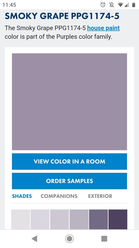 https://www.ppgpittsburghpaints.com/color/paint-colors/purples/smoky-grape-ppg1174-5 Smoky Purple Paint, Purple Grey Paint Color, Grey Purple Paint, Purple Paint Colors, Paint Wall Art, Grape Color, Grey Paint, Grey Paint Colors, Purple Paint