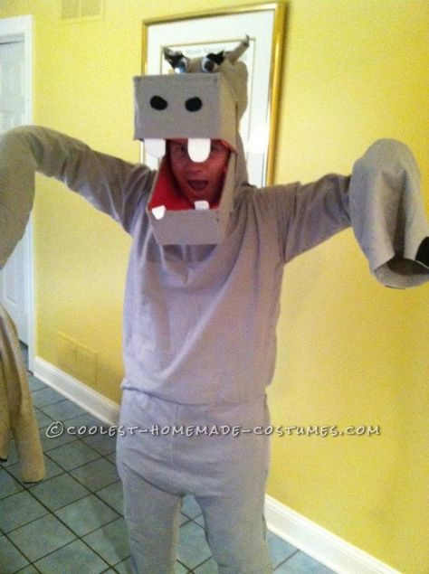 My friend Ben wanted a Hippo costume, so I whipped up the most ridiculous, haggard hippo costume you've ever laid eyes on. I don't have a sewing ma Jungle Costumes, Hippo Costume, Tiger Halloween Costume, Grinch Halloween, Safari Costume, Lion King Costume, Box Head, Destination Imagination, Homemade Costume