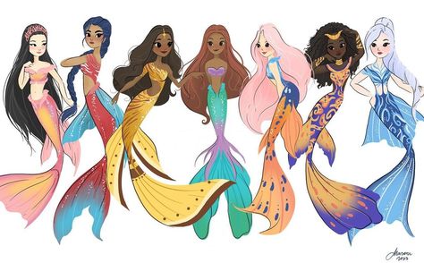 Mermaid Reference, Daughters Of Triton, Mermaid Sisters, Princess Artwork, Mermaid Drawing, Mermaid High, Mermaid Magic, Disney Princess Artwork, Disney Princess Fan Art