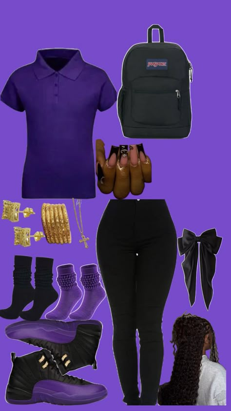 Purple Uniform Outfits, Dress Like A Teacher Day Spirit Week, Fall Uniform Outfits, School Outfit Ideas Uniform, Uniform Ideas For School, Cute Outfits For School 5th Grade, First Day Of 7th Grade Outfits, Outfit Ideas For School Dress Code, Uniform Outfits Ideas