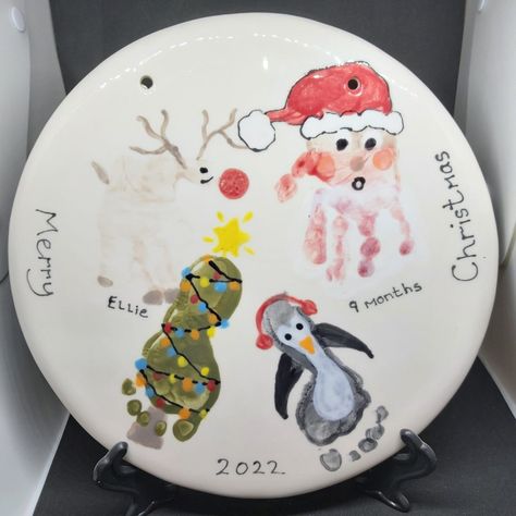 Circle Plaque https://florenceandmilly.com/shop-florence-and-milly-pottery/circle-plaque-2/ Pottery Creative, Santa Plates, Reindeer Treats, Reindeer Plate, Christmas Eve Plate, Giving Plate, Cookies For Santa Plate, Handprint Christmas, Santa Plate