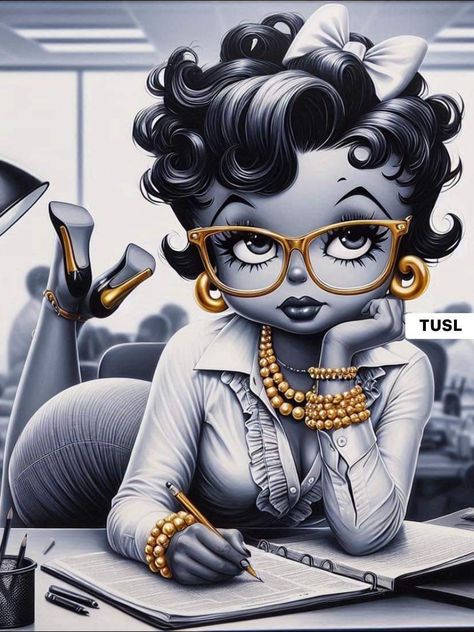 Punk Disney Princess, Original Betty Boop, Trill Art, Betty Boop Classic, Black Woman Artwork, Black Betty Boop, Betty Boop Art, Betty Boop Cartoon, Big Eyes Art