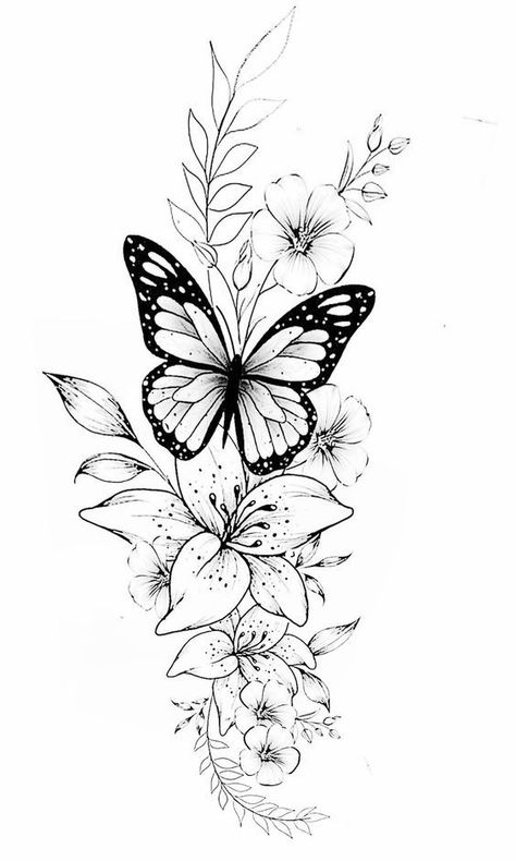 Butterfly And Vine Tattoo Design, Butterfly And Flower Tattoo Stencil, Rose And Butterfly Tattoo Thigh Piece, Flowers And Butterfly Tattoo, Butterfly And Flowers Tattoo, Floral Butterfly Tattoo Design, Butterfly And Flower Tattoo, Alex Tattoo, Butterfly Thigh Tattoo