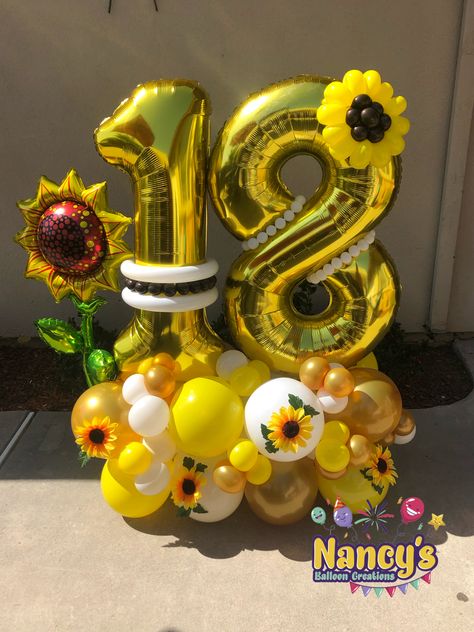 Sunflower balloon bouquet Sunflower Balloon Bouquet, Ballon Marquee, Number Balloon Bouquet, Sunflower Balloons, Sunflower Balloon, Balloon Marquee, Ice Cream Balloons, Balloon Bouquet Delivery, Balloon Bouquet Diy