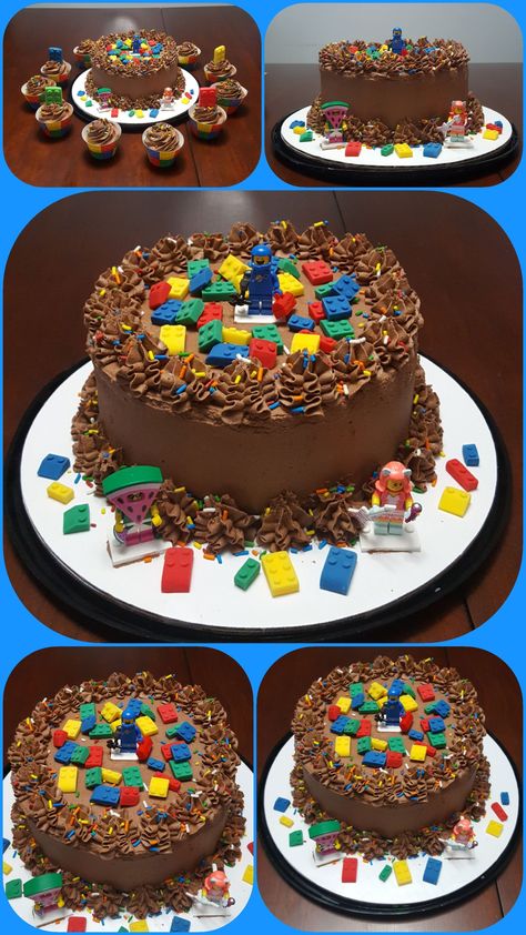 21st Birthday Cake Lego, Lego Chocolate Cake, Easy Lego Cake Ideas, Chocolate Lego Cake, Lego Number Cake, Diy Lego Cake, Lego Cupcakes For Boys, Lego Birthday Cake For Boys, Lego Cake Design