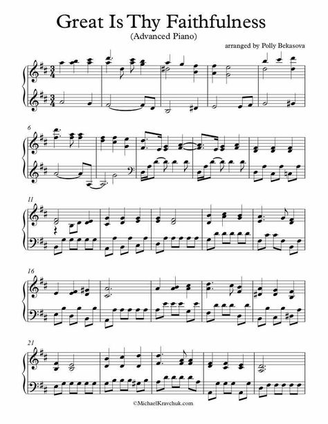 Free Piano Arrangement Sheet Music - Great Is Thy Faithfulness. Advanced Level. Good Luck! Great Is Thy Faithfulness Sheet Music, Gospel Piano Sheet Music, Free Flute Sheet Music, Christmas Piano Sheet Music, Popular Piano Sheet Music, Sheet Music With Letters, Sacred Music, Music Printables, Christian Hymns