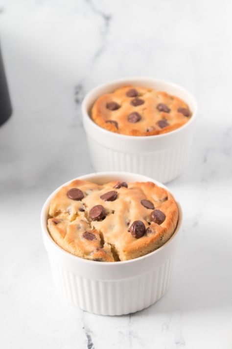 Air Fryer Chocolate Chip Cookie in A Cup - Fork To Spoon Single Serve Chocolate Chip Cookie Air Fryer, Ramekin Cookie Recipe, Air Fryer Single Cookie, Ramekin Chocolate Chip Cookie, Air Fryer Cake In A Cup, Air Fryer Small Cakes, Air Fryer Single Dessert, Single Serve Air Fryer Cookie, Air Fryer Chocolate Chip Cookie For One