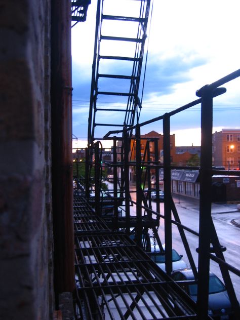 Fire Escape, Bucktown, Chicago. I loved this intensely urban, dense neighborhood just west of downtown. Bound by 3 busy streets and highway 90/94, this 1/2 mile square neighborhood was not the most glamorous but bustling in a way that would make Jane Jacobs proud, with an entire softball league, packed dog park, kids riding their bikes in the streets. Bucktown Chicago, Jane Jacobs, Chicago Street, Busy Street, Fire Escape, Kids Ride On, Dog Park, Golden Gate Bridge, The Streets