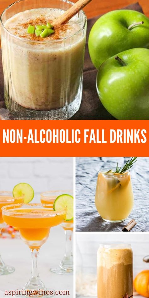 Non-Alcoholic Fall Drinks | Fall Themed Drink Recipes | Mocktails for Fall Time | Kid Friendly Drink Recipes | Fall Drink Recipes #NonAlcoholicFallDrinks #FallMocktails #KidFriendly #FallTimeDrinks #Mocktails #Pumpkin #Pear Drink Theme Ideas, Mocktails Non Alcoholic Pumpkin, Easy Mocktail Recipes Fall, Mocktails Non Alcoholic For Fall, Fun Mocktail Recipe Fall, Fall Inspired Mock Tails, Apple Mocktail Recipe, Fall Lemonade Recipe, Fall Mock Tails