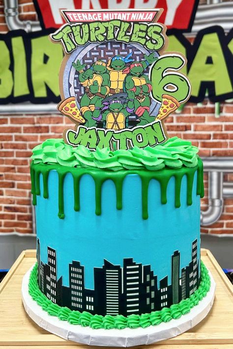 Check out this fun Teenage Mutant Ninja Turtles birthday party!  The cake is awesome! See more party ideas and share yours at CatchMyParty.com Ninja Turtle Cakes For Boys, Ninja Turtle Birthday Cakes For Boys, Ninja Turtles Cake Ideas, Tmnt Cake Ideas, Ninja Turtles Birthday Party Ideas Cake, Ninja Turtles Cake, Ninja Turtle Cake Ideas, Ninja Turtles Birthday Cake, Tmnt Cake Birthdays