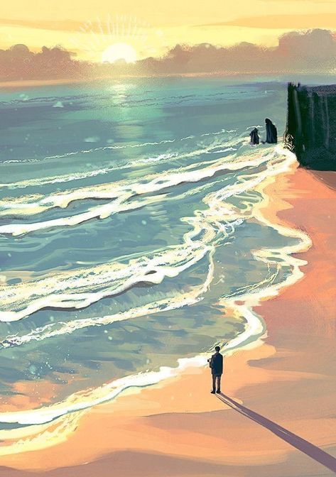 Beach Illustration, Environment Concept Art, Environmental Art, Beach Art, Fantasy Landscape, Scenery Wallpaper, Anime Background, Anime Scenery, Animation Art