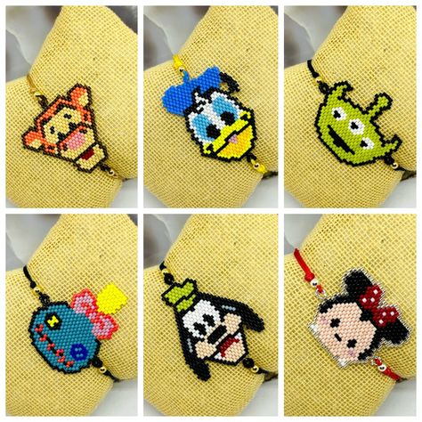 Beaded Disney Characters, Disney Brick Stitch Bead Pattern, Brick Stitch Disney, Pony Bead Projects, Miyuki Beads Pattern, Seed Bead Projects, Beaded Earrings Diy, Beaded Jewlery, Brick Stitch Earrings