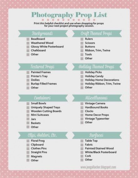 Freebie - Photography Prop List from Jennifer Gallagher Photography Checklist, Photography Studio Setup, Diy Photography Props, Photo Props Diy, Wedding Photography Checklist, Camera Aesthetic, Nikon D5200, Nikon D3200, Nikon D7000